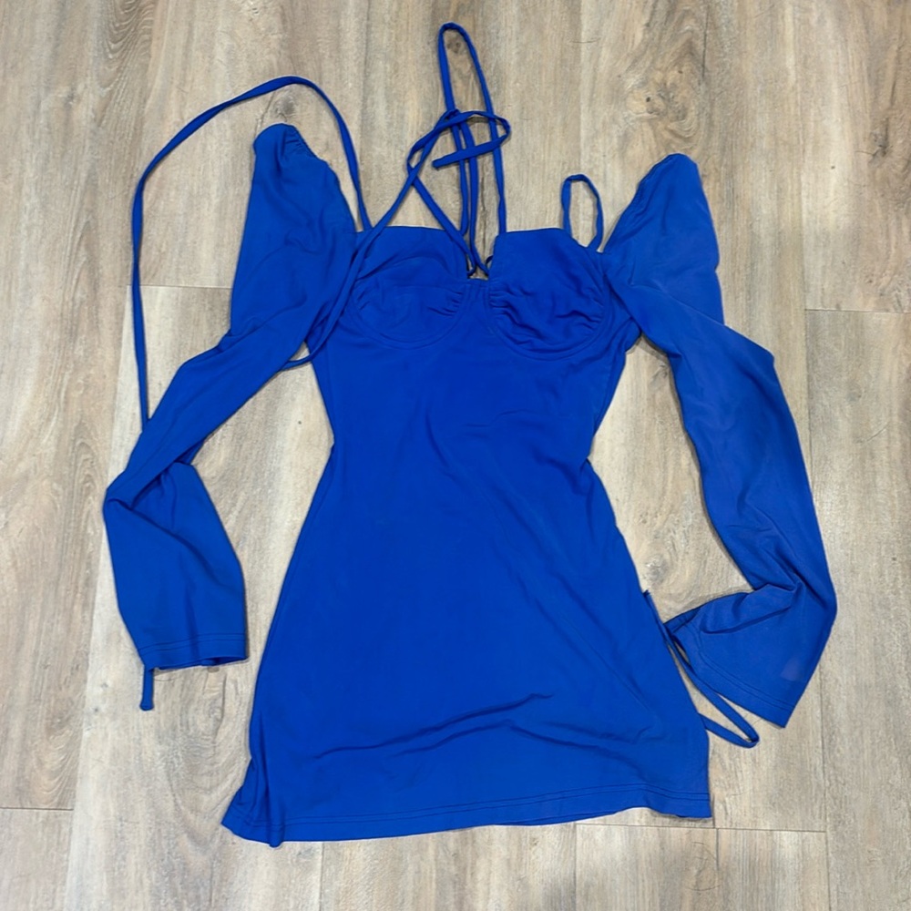 PEPPERMAYO ROYAL BLUE MAKE A MOVE MESH MINI DRESS